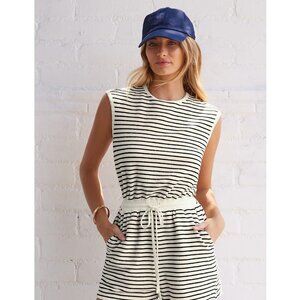 Cupshe Striped Round Neck Cap Sleeve Wide Leg Romper